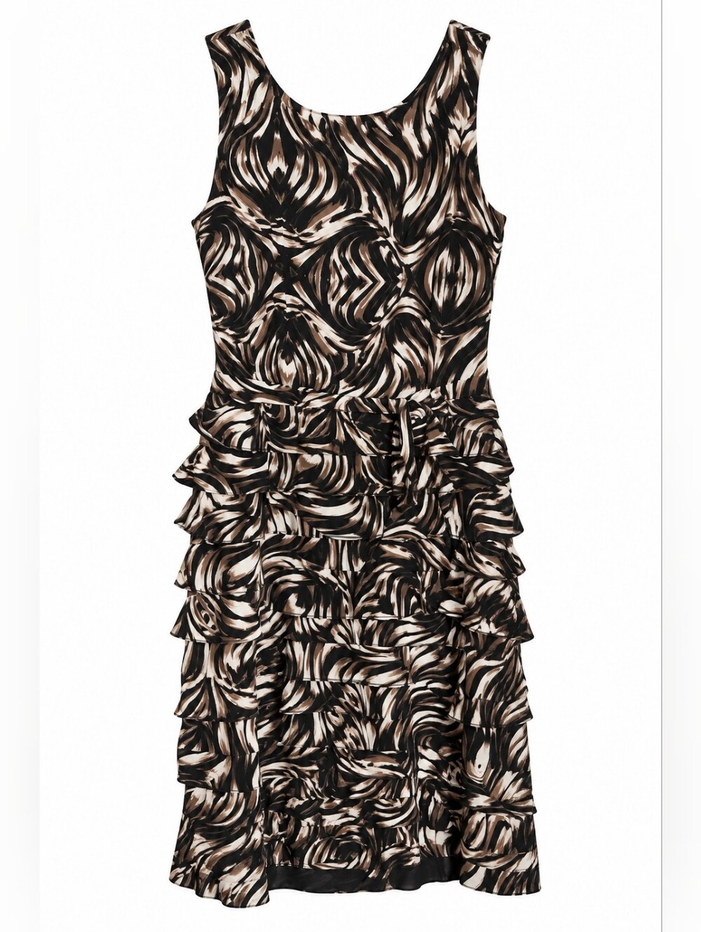 Taylor Black Brown Printed Ruffle Sheath Dress Size 8
